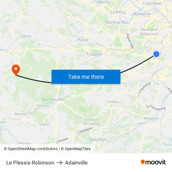 Le Plessis-Robinson to Adainville map
