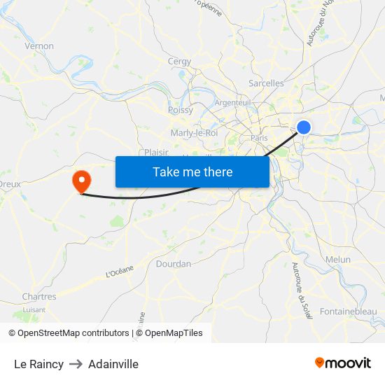 Le Raincy to Adainville map