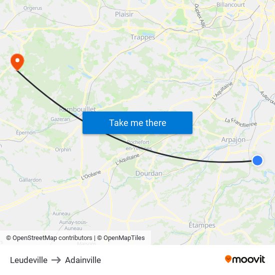 Leudeville to Adainville map
