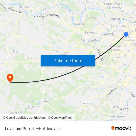 Levallois-Perret to Adainville map