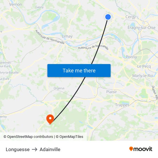 Longuesse to Adainville map