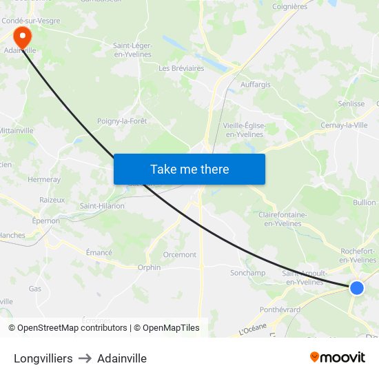 Longvilliers to Adainville map