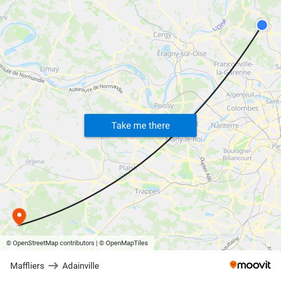 Maffliers to Adainville map