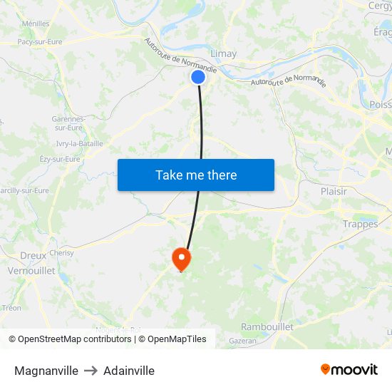 Magnanville to Adainville map