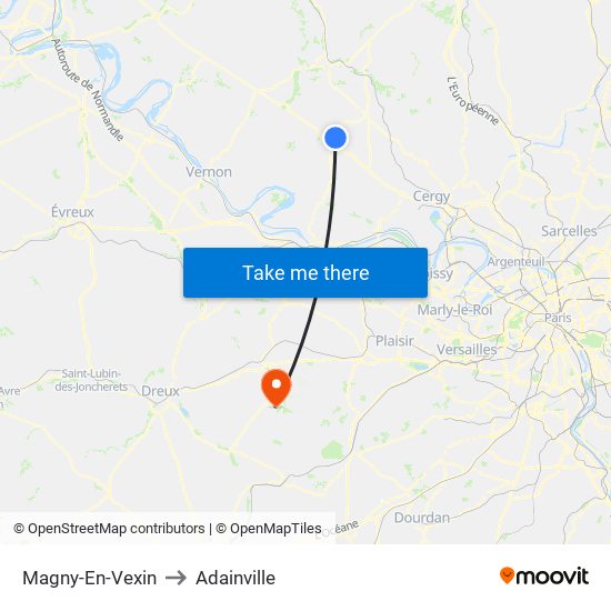 Magny-En-Vexin to Adainville map