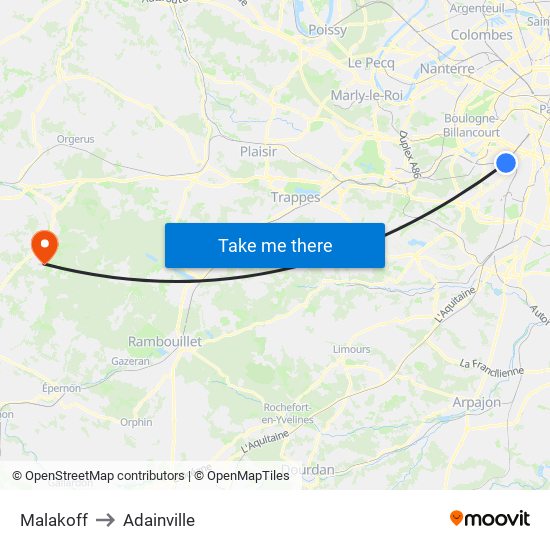 Malakoff to Adainville map