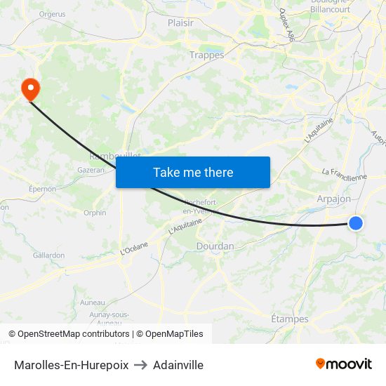 Marolles-En-Hurepoix to Adainville map