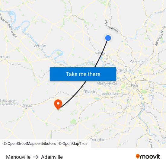 Menouville to Adainville map