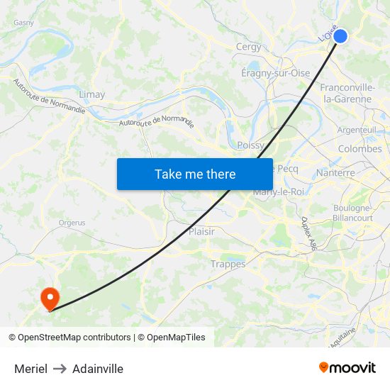 Meriel to Adainville map