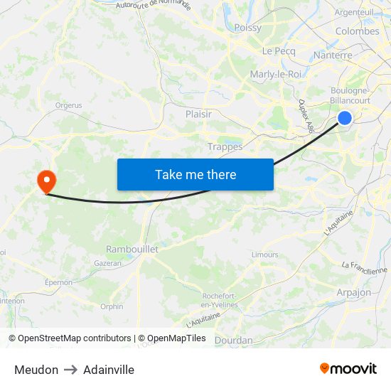 Meudon to Adainville map