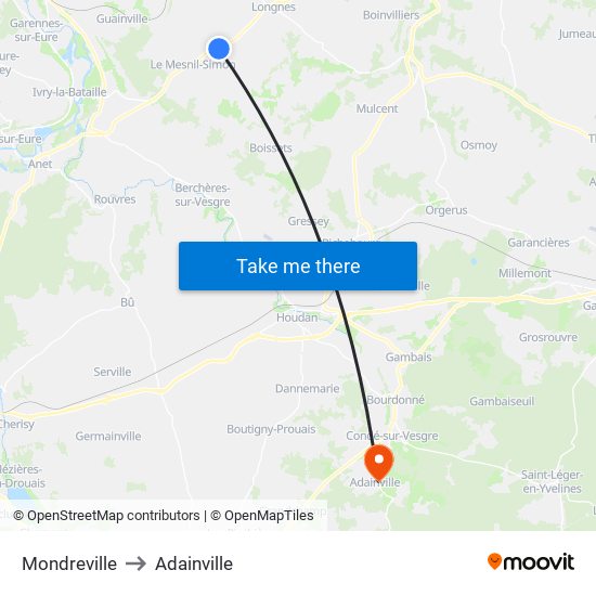 Mondreville to Adainville map