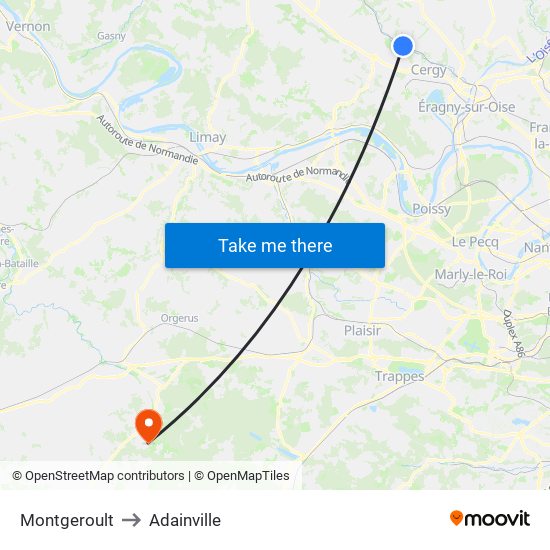Montgeroult to Adainville map