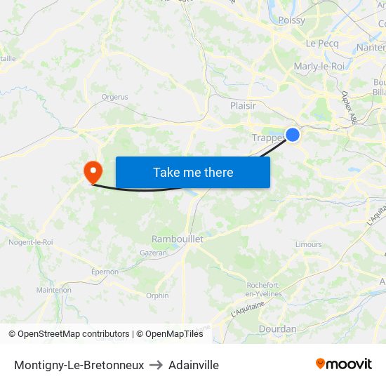 Montigny-Le-Bretonneux to Adainville map