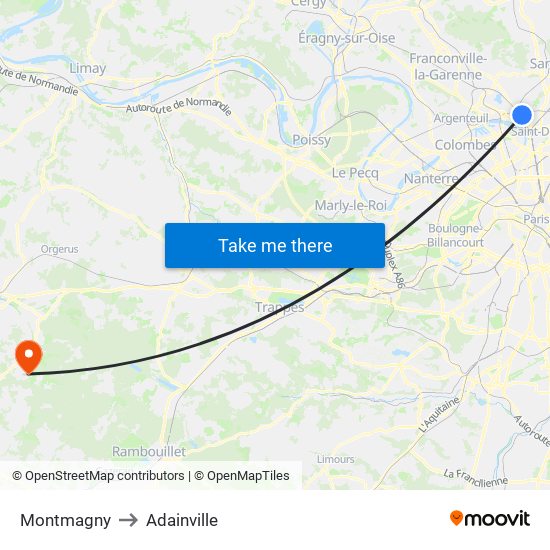 Montmagny to Adainville map