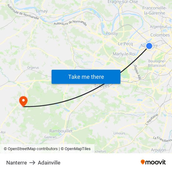 Nanterre to Adainville map