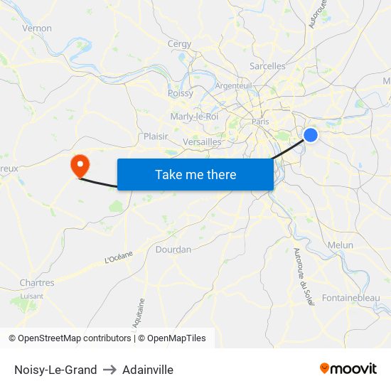 Noisy-Le-Grand to Adainville map