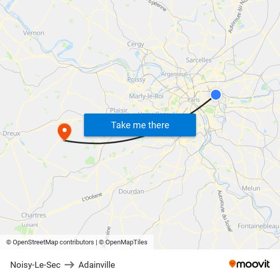 Noisy-Le-Sec to Adainville map