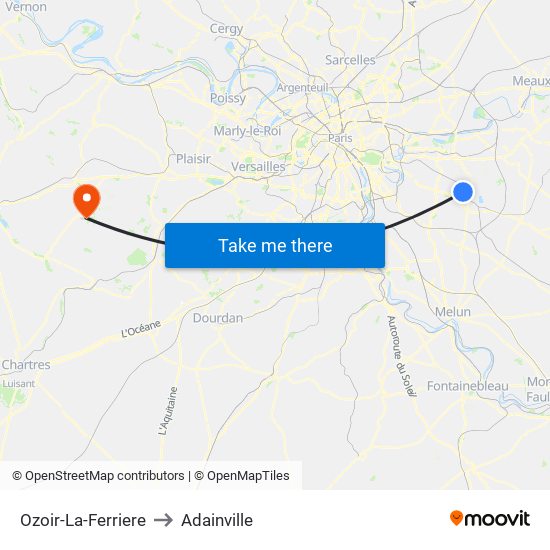 Ozoir-La-Ferriere to Adainville map
