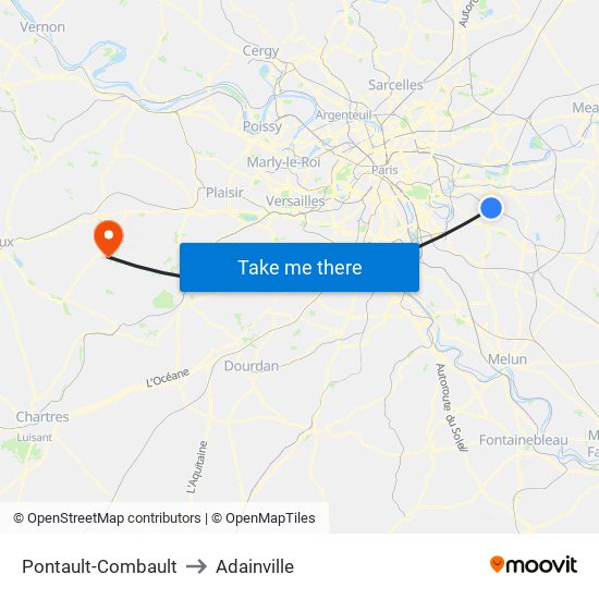 Pontault-Combault to Adainville map