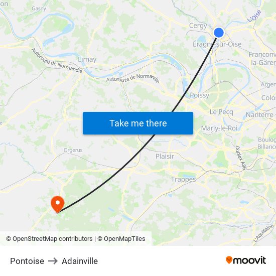 Pontoise to Adainville map
