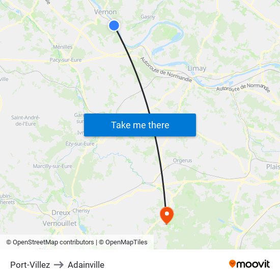 Port-Villez to Adainville map