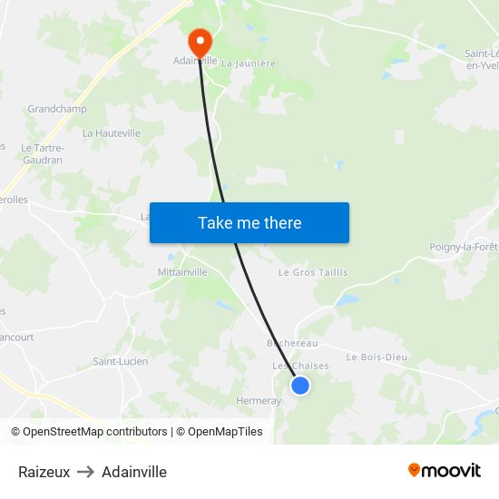 Raizeux to Adainville map