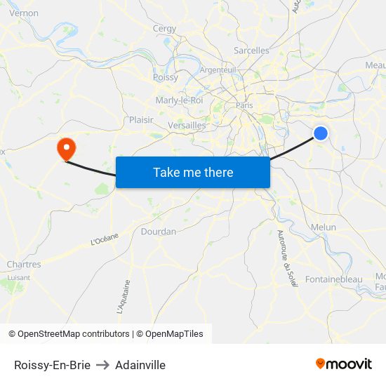 Roissy-En-Brie to Adainville map