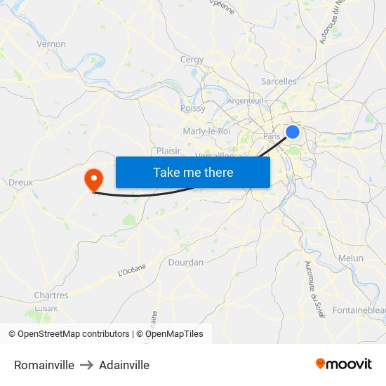 Romainville to Adainville map