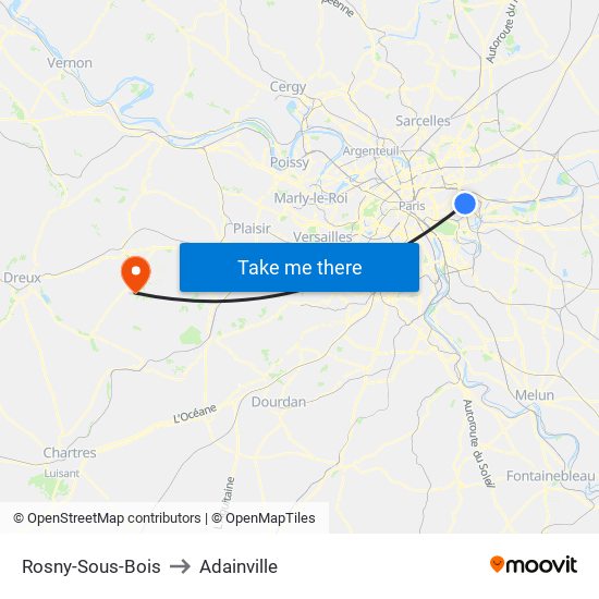 Rosny-Sous-Bois to Adainville map