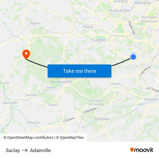 Saclay to Adainville map