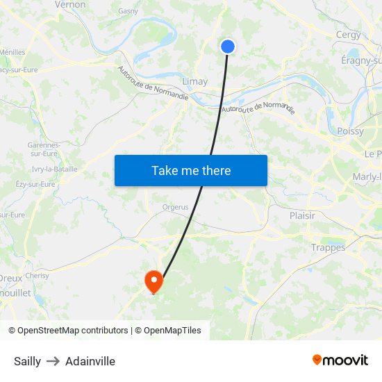 Sailly to Adainville map