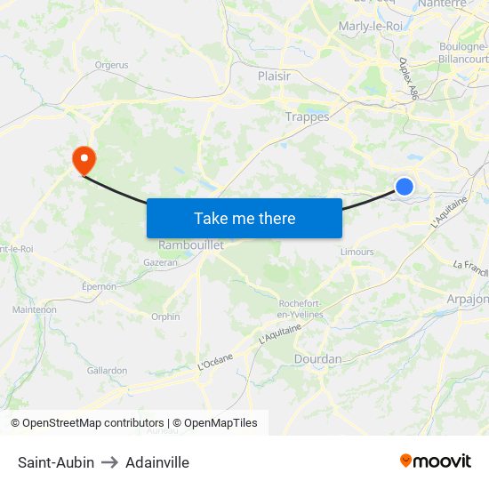 Saint-Aubin to Adainville map