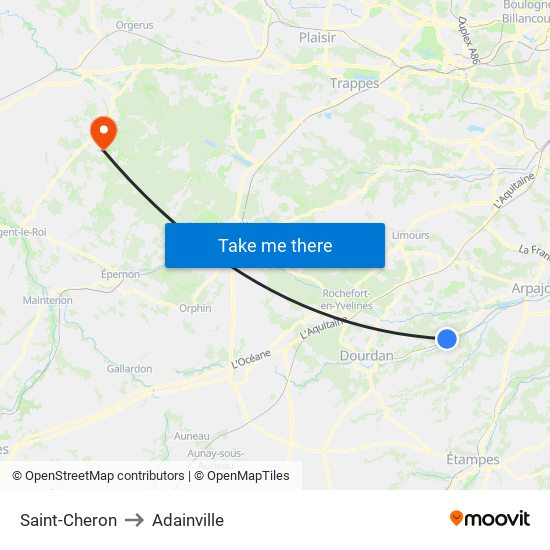 Saint-Cheron to Adainville map