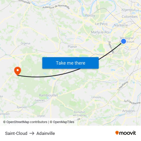 Saint-Cloud to Adainville map