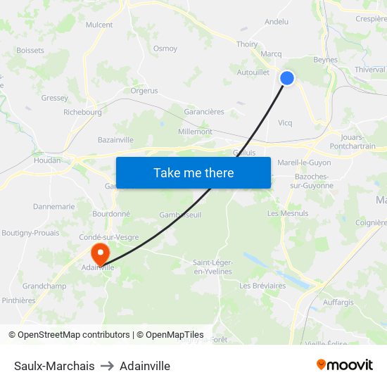 Saulx-Marchais to Adainville map