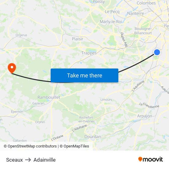 Sceaux to Adainville map