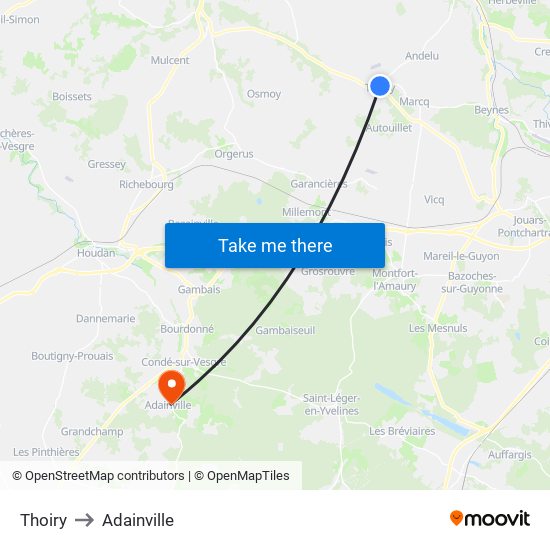Thoiry to Adainville map