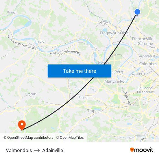 Valmondois to Adainville map