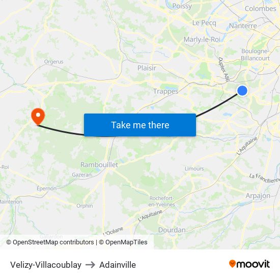 Velizy-Villacoublay to Adainville map