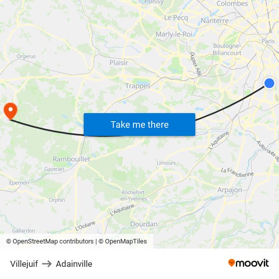 Villejuif to Adainville map