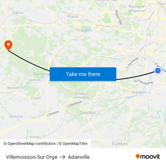 Villemoisson-Sur-Orge to Adainville map