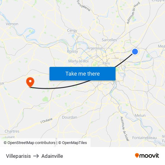 Villeparisis to Adainville map