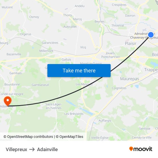 Villepreux to Adainville map