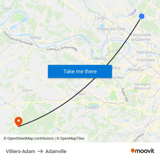 Villiers-Adam to Adainville map