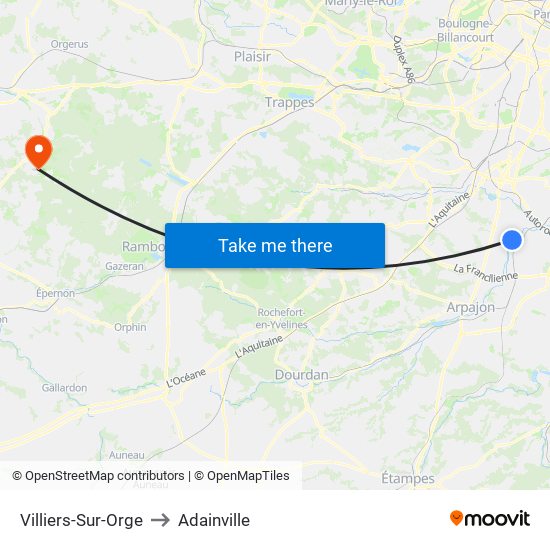 Villiers-Sur-Orge to Adainville map