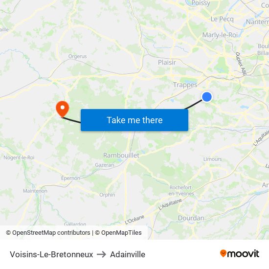 Voisins-Le-Bretonneux to Adainville map