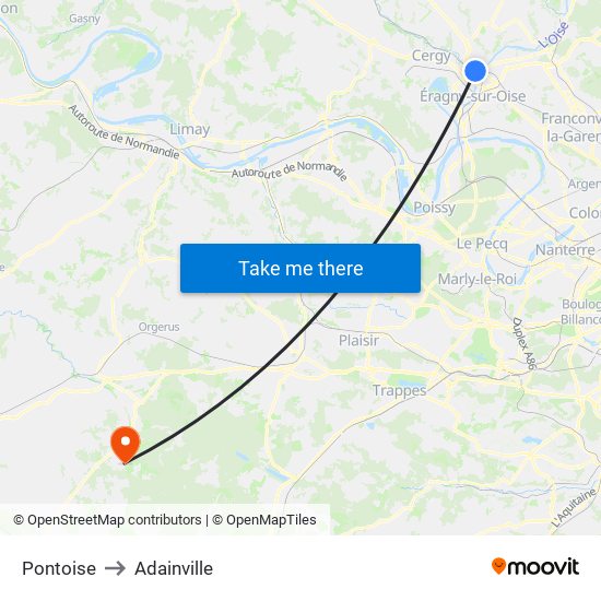 Pontoise to Adainville map