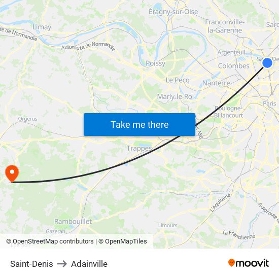 Saint-Denis to Adainville map