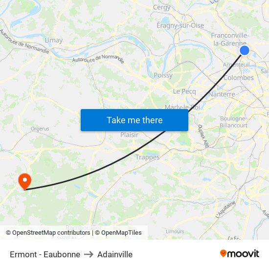 Ermont - Eaubonne to Adainville map