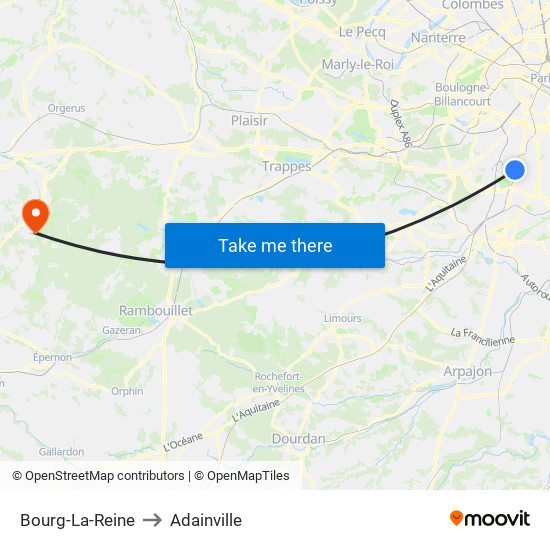 Bourg-La-Reine to Adainville map